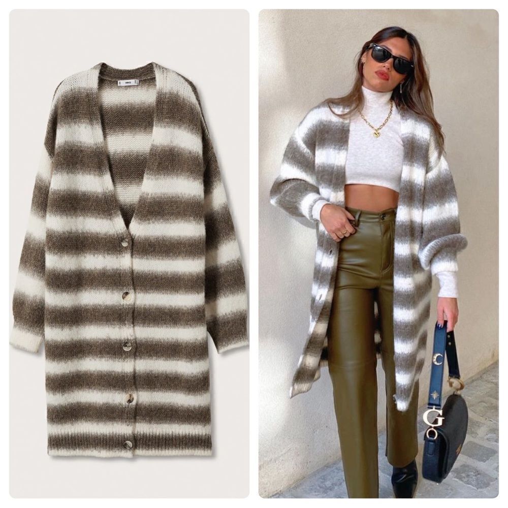 Mango Long Striped Knit Cardigan New